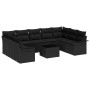 Schwarzes 10-teiliges Garten-Sofa-Set aus Poly Rattan mit Kissen und Tisch von vidaXL.
