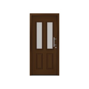 EcoStar Haustür IsoPro Secur IPS 410S Terrabraun, Landhausstil, satiniertes Glas, Edelstahlgriff.