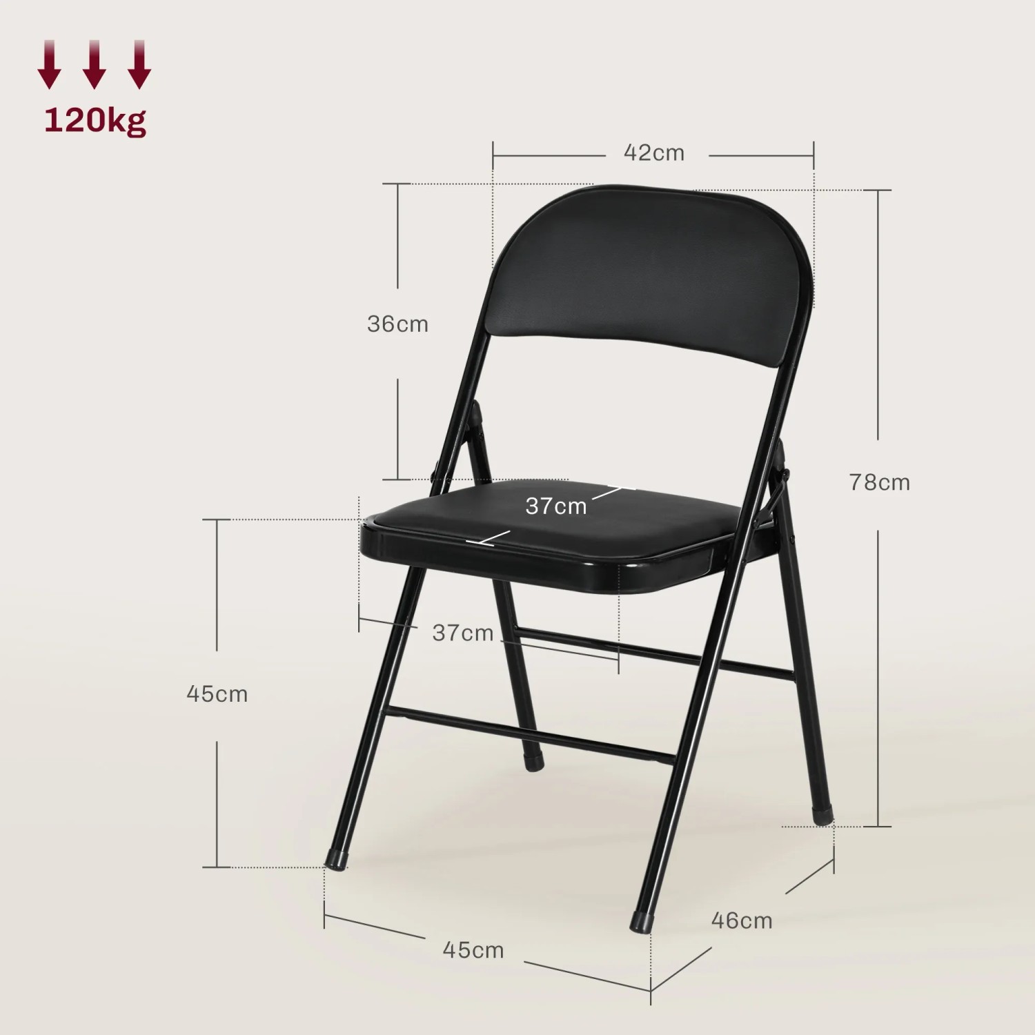 HOMCOM Klappstuhl 4er-Set, tragbar, mit Kissen, Stahlbeine, Kunstleder, Esszimmerstuhl.