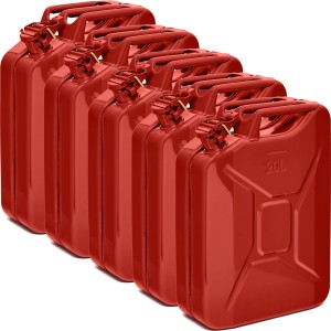 5 rote BW Kraftstoffkanister aus Metall, je 20 Liter, für Benzin, Diesel & E10, TÜV-geprüft.