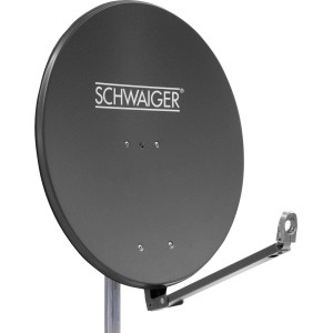 Schwaiger Satellitenschüssel, Ø 88cm, Anthrazit. Parabolantenne mit LNB-Tragarm und Kabelführung.