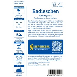 Kiepenkerl Radieschen Flamboyant 2: Samentüte mit Infos zu Aussaat und Ernte.