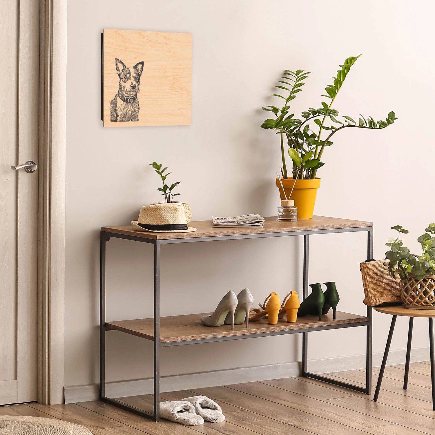 Banjado Schlüsselkasten Holz 30x30cm Schwarz mit Hund Motiv. Schlüsselbox für 50 Schlüssel.