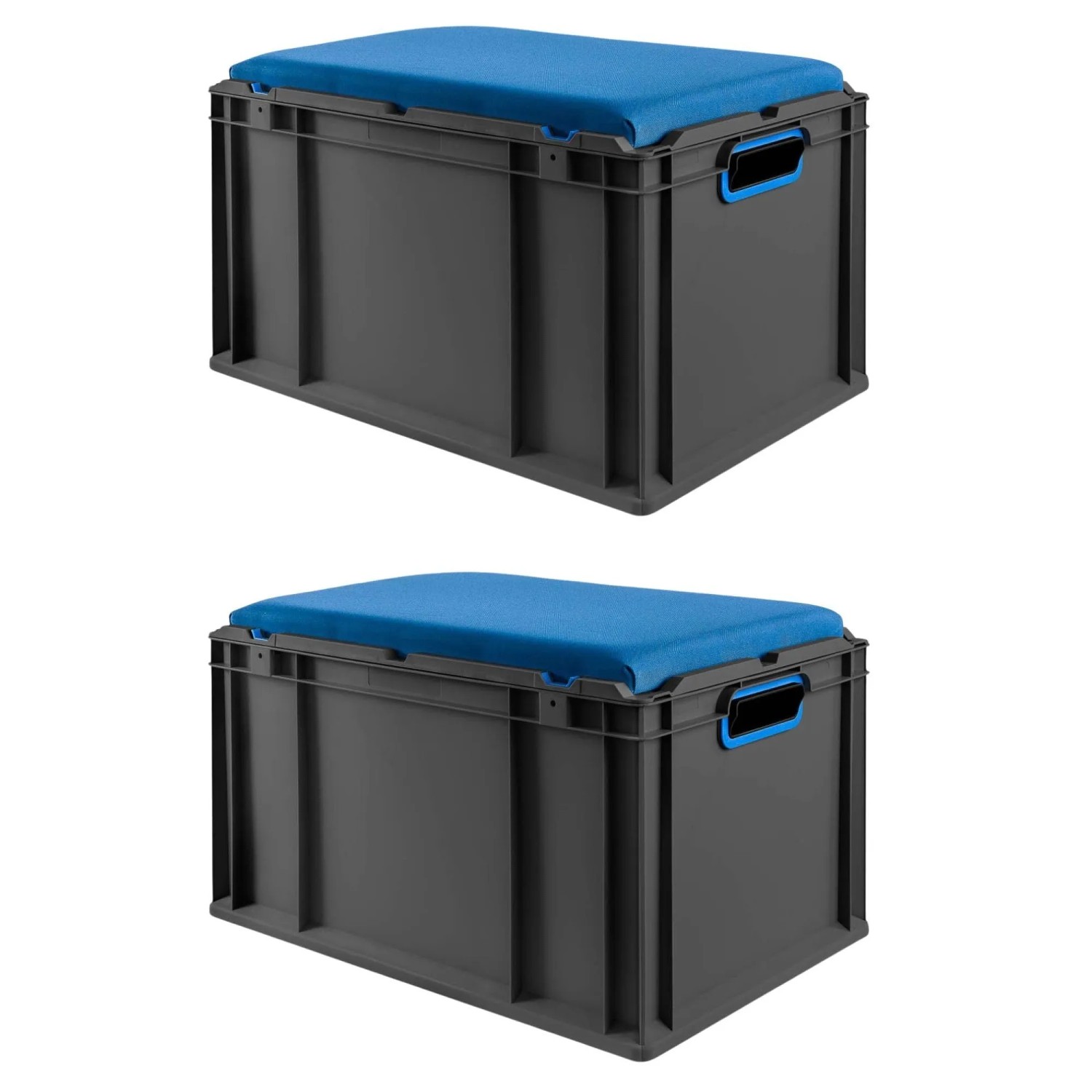 PROREGAL Sparset 2x Eurobox Nextgen Seat Box Blau HxBxT 36,5x40x60cm 65 Liter Griffe Offen Schwarz
