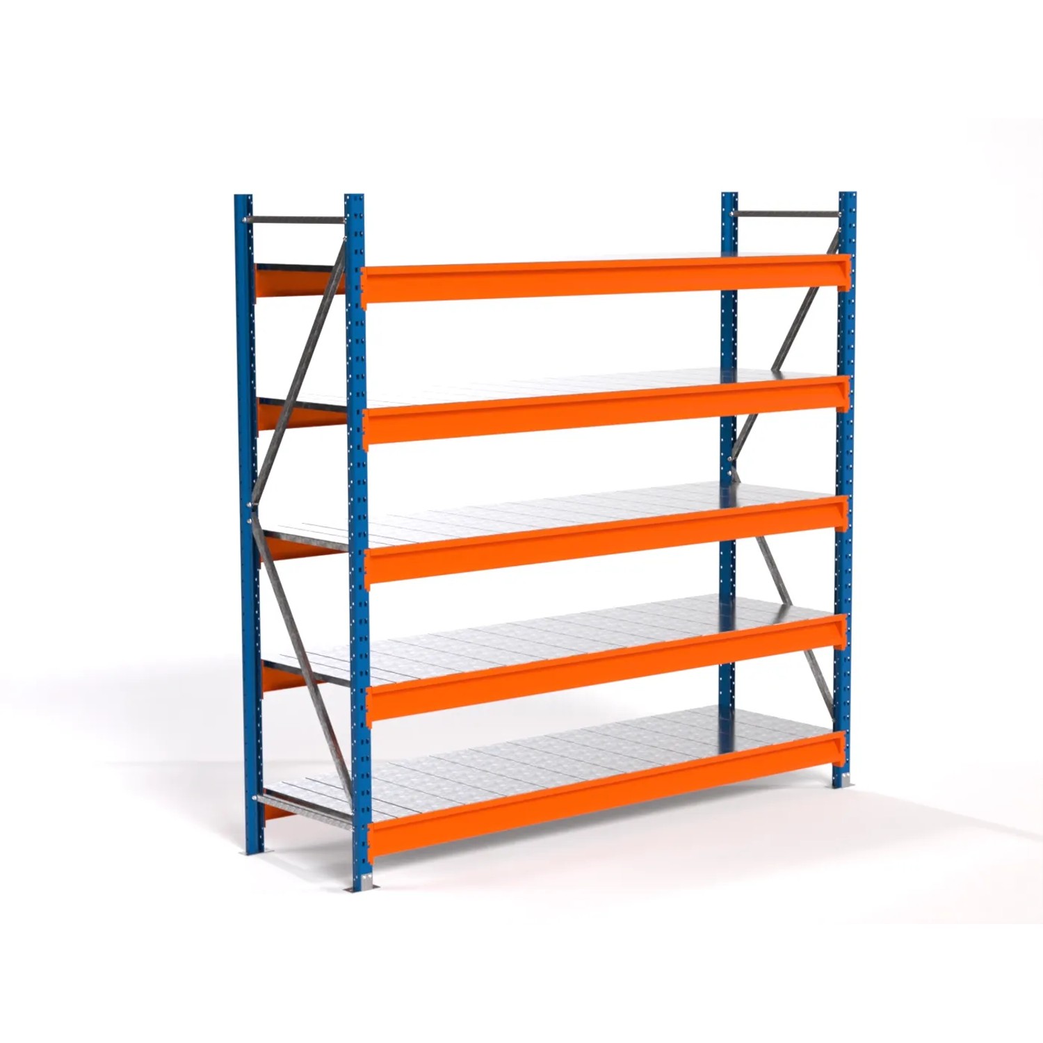 PROREGAL Industrie Weitspannregal Lagerregal MAXIMUS PRO Grundregal HxBxT 200x200x60cm 5 Stahlplatten-Fachboden Fachlast 690kg Blau/Orange