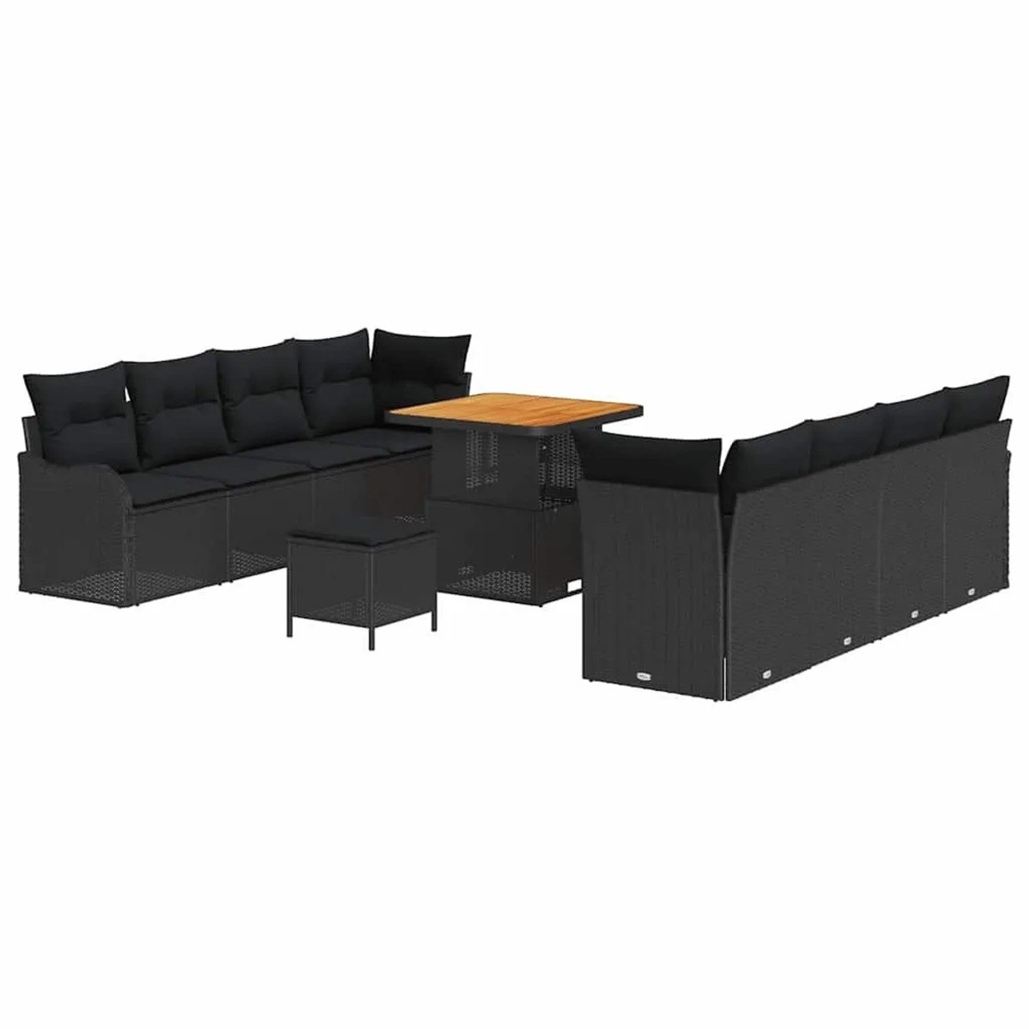 vidaXL Garten-Sofa-Set mit Kissen mit Speicher 11-Tlg Schwarz 3364184