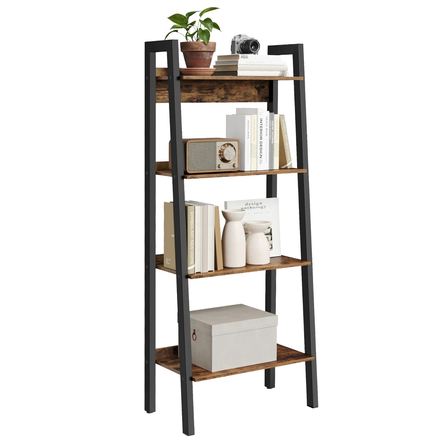 Songmics Bücherregal Barnet 4 Böden Industrie-Design Schwarz-Braun günstig online kaufen