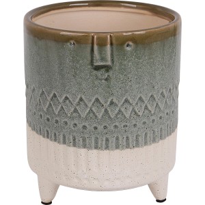 Grüner Keramik Übertopf mit Füßen, 17x14cm, modernes Design für Innen und Außen.