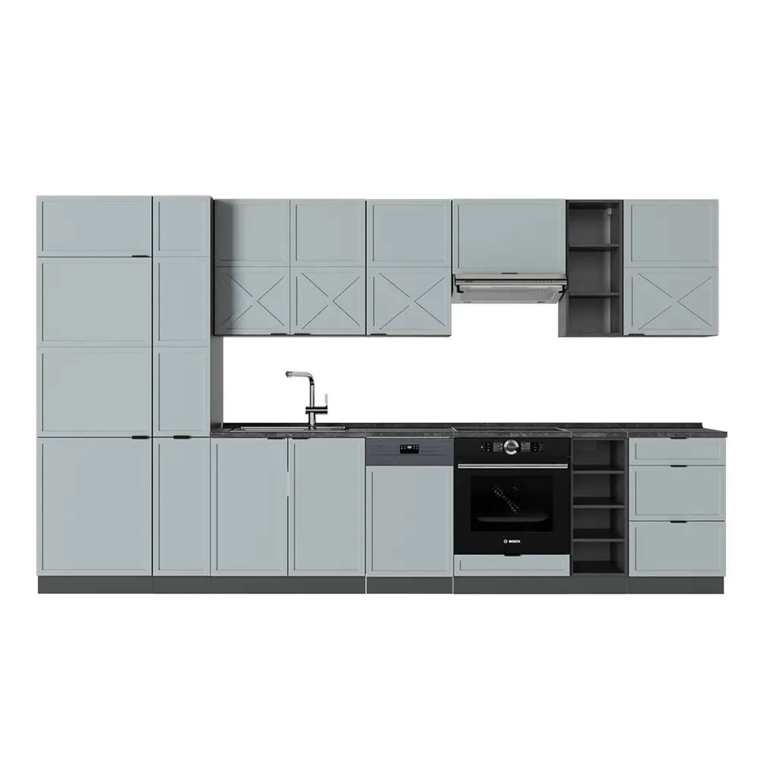 Vicco Fame-Line Küchenzeile Hellblau-grau/Anthrazit 355 cm AP Anthrazit ohne E-Geräte