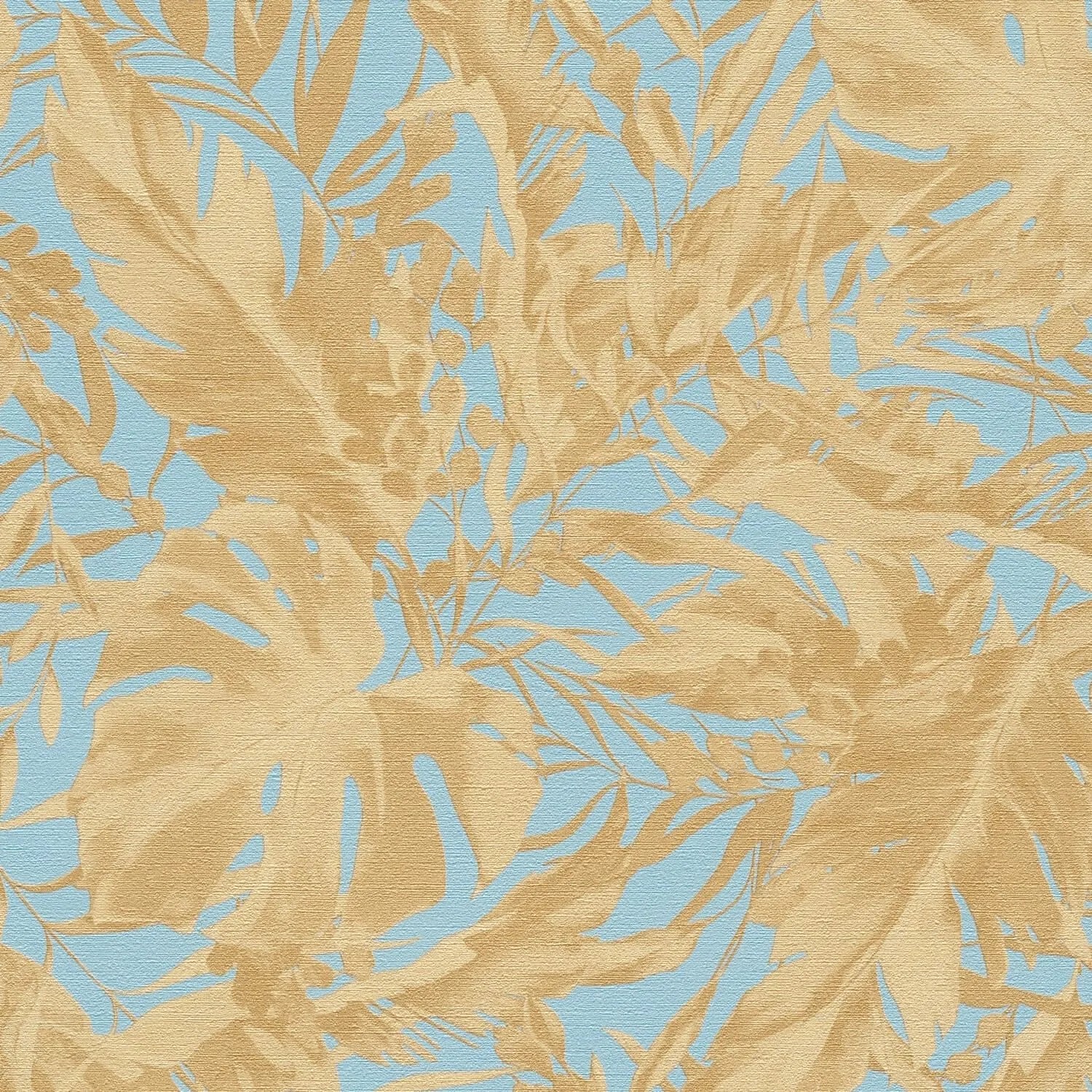 PROFHOME 790632-GU Natur Tapete Floral Blau Türkis Gold Ocker-Gelb 0,53 m x 10,05 m 5,33 m2
