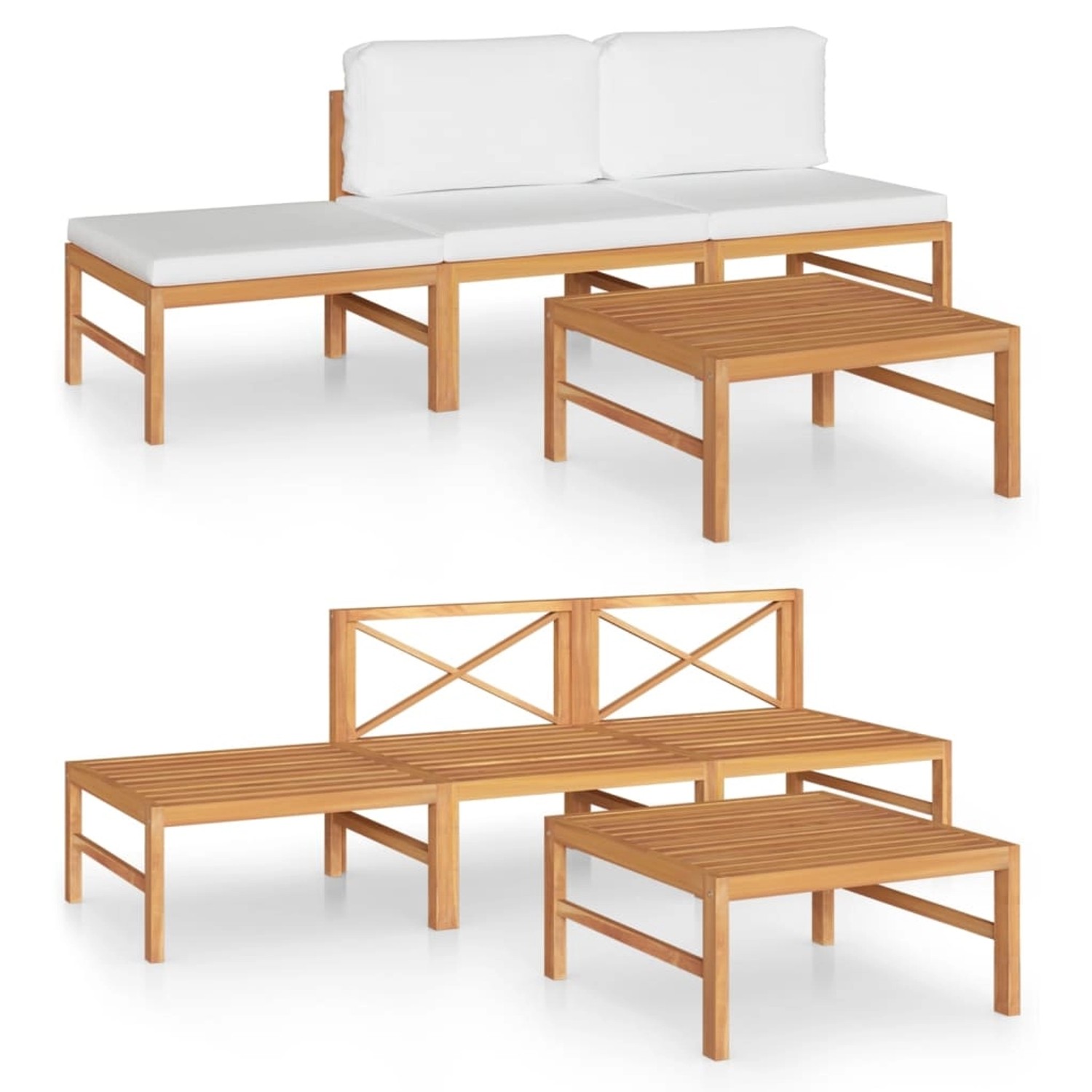 4-tlg. Garten-lounge-set Mit Creme Kissen Massivholz Teak günstig online kaufen