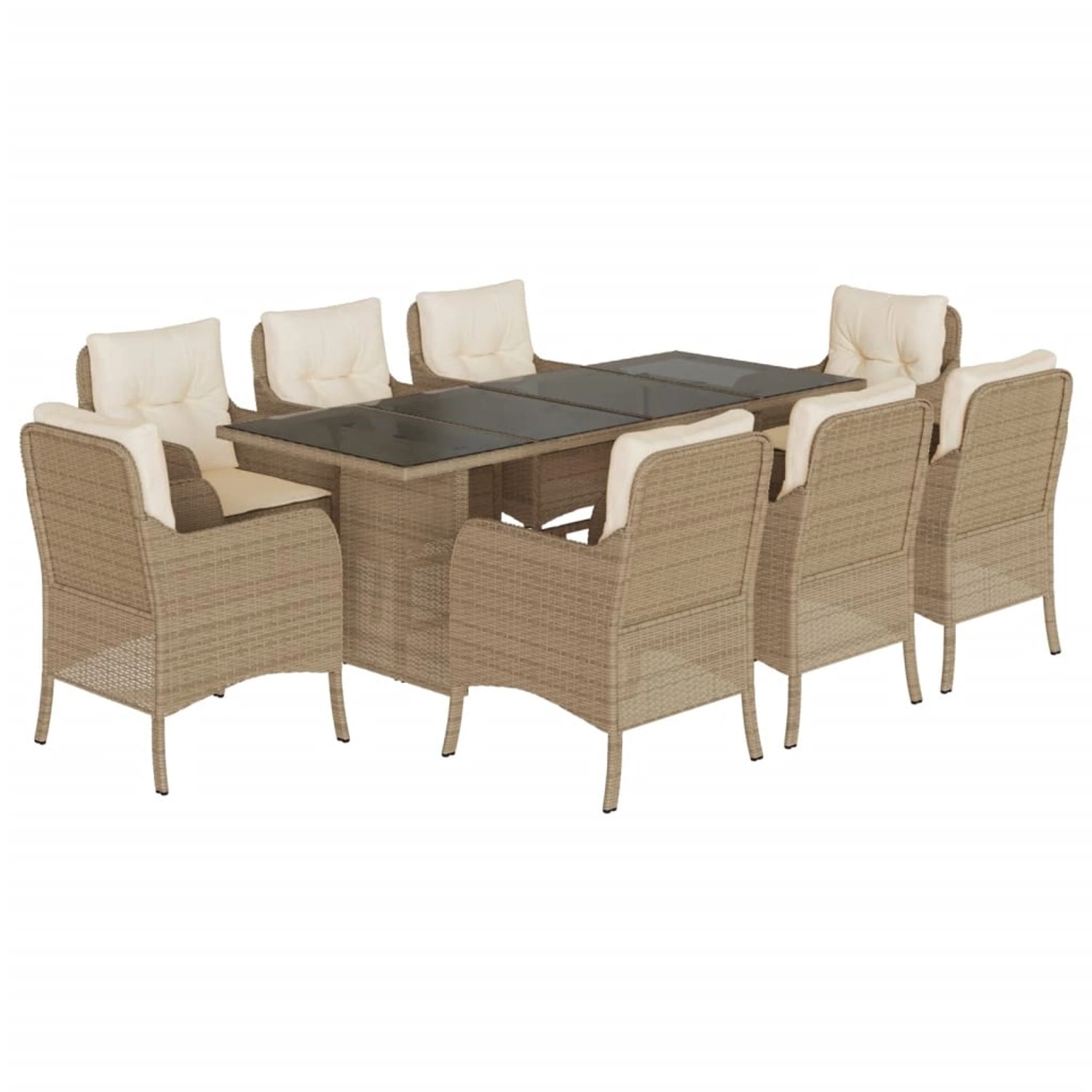 vidaXL 9-Tlg Garten-Essgruppe mit Kissen Beige Poly Rattan 3211887