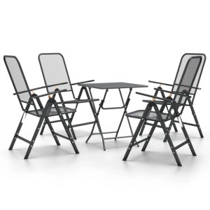 5-teilige Garten-Essgruppe aus Streckmetall in Anthrazit mit klappbaren Stühlen und Tisch.