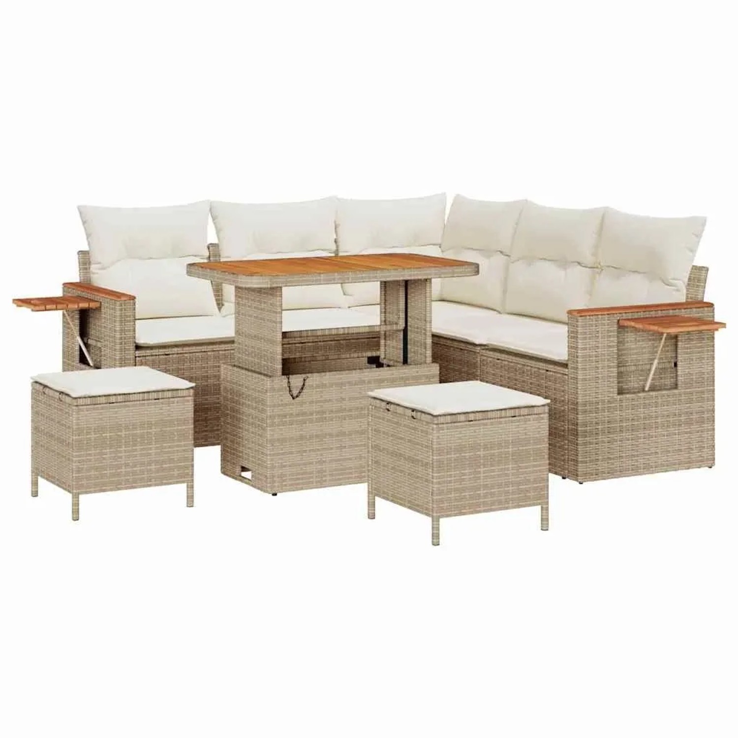 vidaXL Gartensofa-Set mit Kissen 9 Stk Beige und Creme Poly-Rattan 3365126 günstig online kaufen