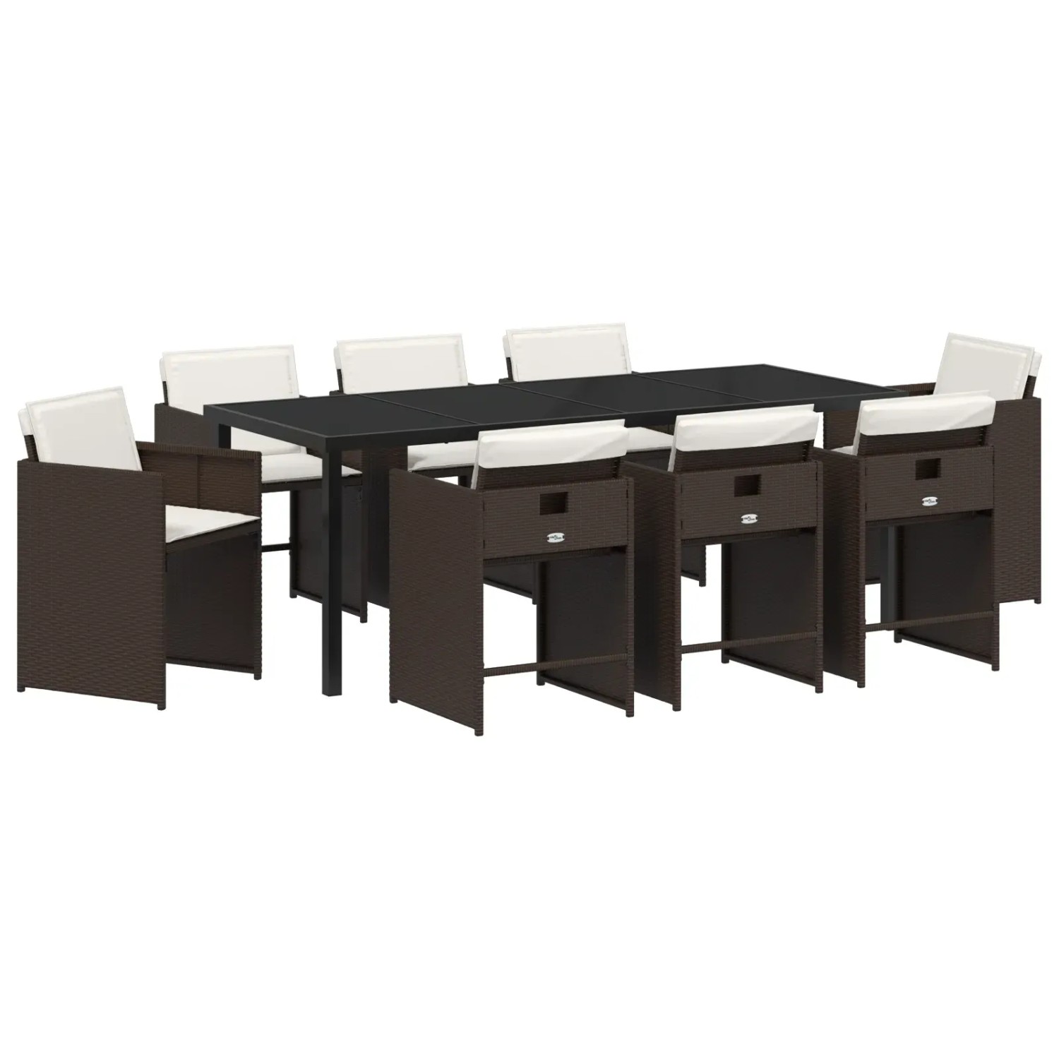 vidaXL 9-Teiliges Garten-Esszimmer-Set mit Kissen Braunes Poly Rattan 3379987