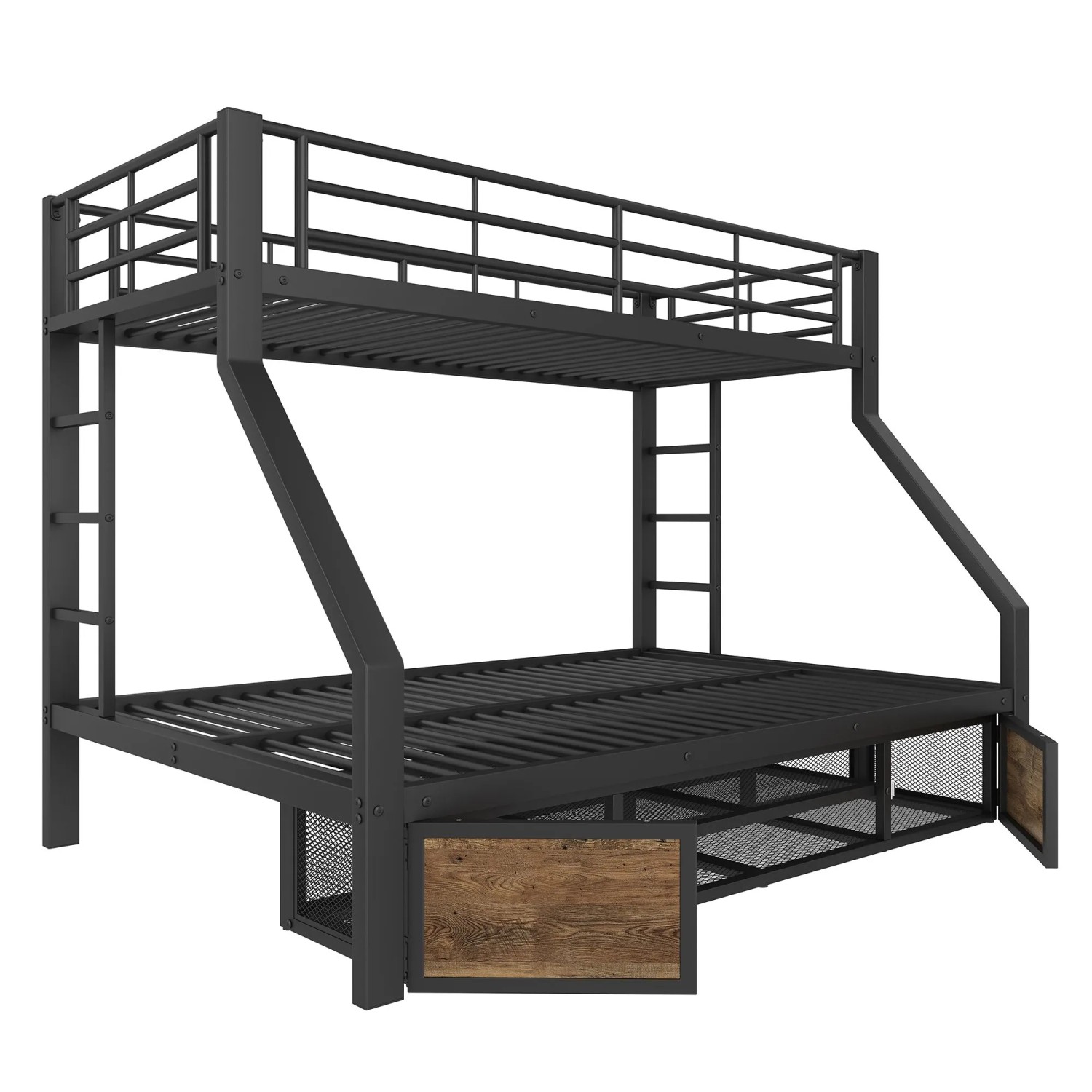 okwish Etagenbett 140x200cm mit Schuhschrank und Staufächern Schwarz ohne Matratze