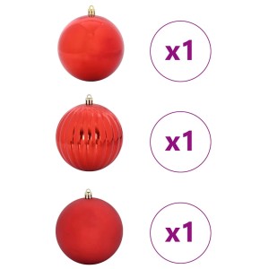 Rotes 3-tlg. XXL Weihnachtskugel-Set aus Kunststoff: glänzend, gerippt, matt. Ideal für Weihnachtsbaum & Deko.