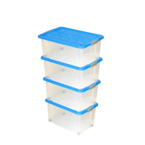4er-Set BigDean Euroboxen mit Deckel und Rollen, transparente Aufbewahrungsboxen.