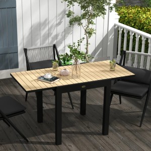 Ausziehbarer Outsunny Balkontisch aus Holz und Aluminium für bis zu 7 Personen.
