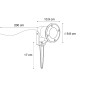 Schwarzer QAZQA Gartenstrahler Basic mit Kabel und Stecker, Maße sind eingezeichnet.