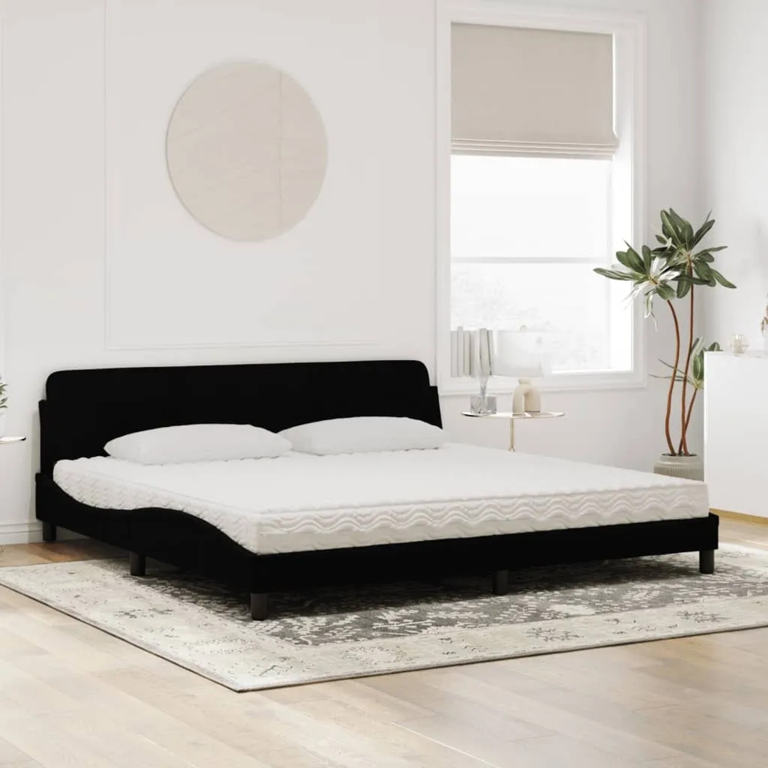 Schwarzes Samt Bett mit Matratze (200x200 cm) von vidaXL. Elegantes Schlafzimmer-Möbel mit Wellen-Design.