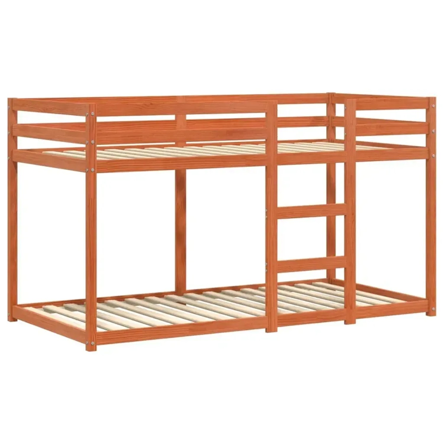 Etagenbett aus Kiefernholz, wachsbraun, mit Leiter. Platzsparendes Kinderbett für Matratzen 90x190 cm.