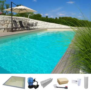 KWAD Styropor Pool Set mit Ecktreppe links, 8x4x1,5m, Sandfarben, inklusive Zubehör.