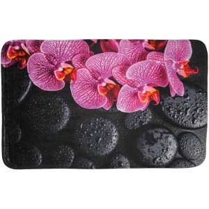Sanilo Badteppich Madeira 50x80 cm mit Orchideen und Steinen Motiv für das Badezimmer.