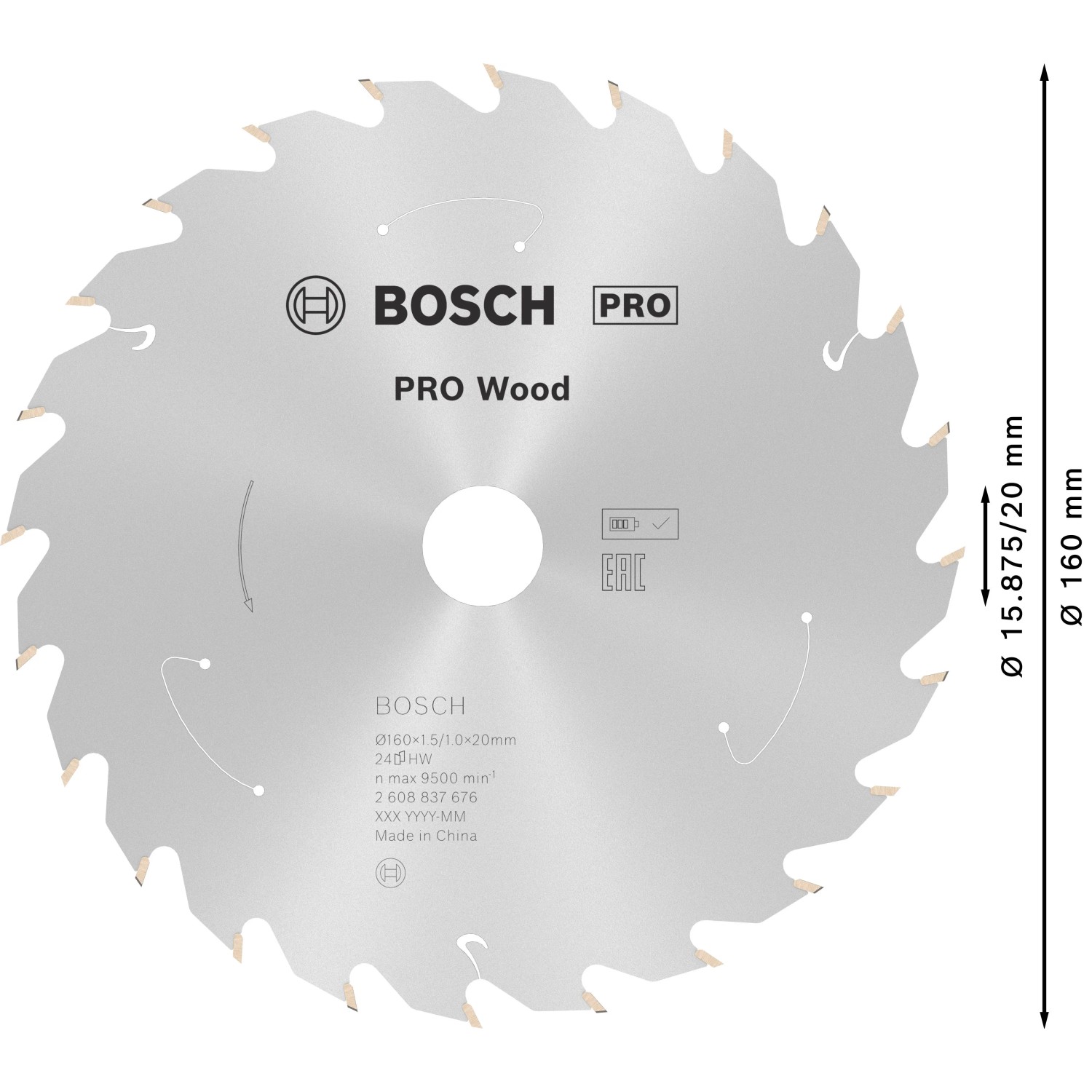 Bosch Kreissägeblatt Holz für Akkusägen Ø 160 x 1,5/1 x 20 mm Zähne 24_2