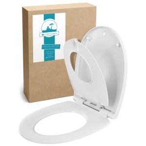 Calmwaters WC-Sitz Familie Weiß mit Kindersitz, abnehmbar und mit Absenkautomatik.