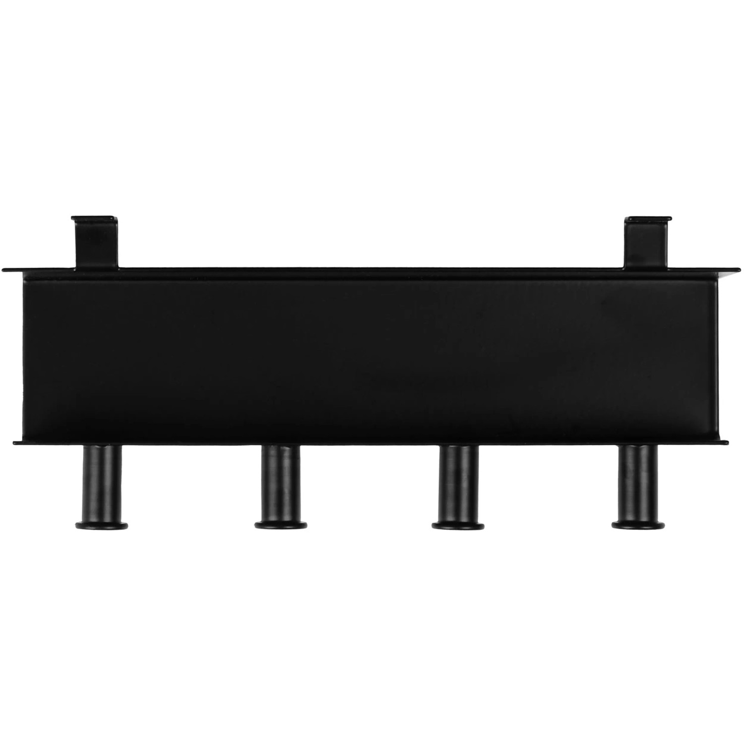 Schwarzes DenPanels Regal mit 4 Haken zur Wandmontage, 21,5 cm breit.