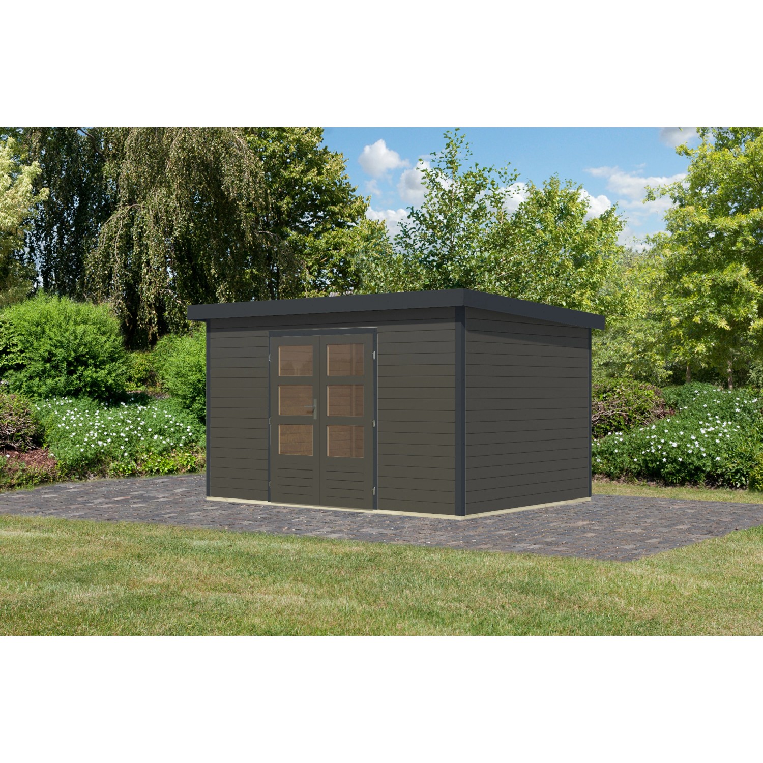 Karibu Gartenhaus Domingo 7 B Terragrau/Anthrazit 219 x 360 x 240 cm günstig online kaufen