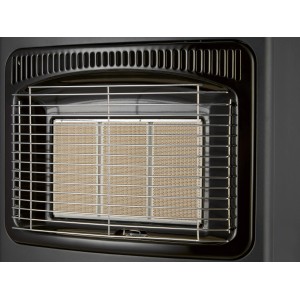 Detailaufnahme Infrarot-Gasheizofen mit Metallgitter. Gasheizer für Innen- & Außenbereich.