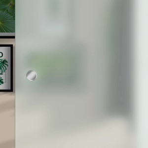 Satinierte Glasschiebetür mit rundem Griff, geeignet für barrierefreies Wohnen.