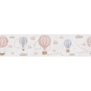 A.S. Creation Vlies-Bordüre mit Ballons in Beige, Rosa und Blau für das Kinderzimmer.