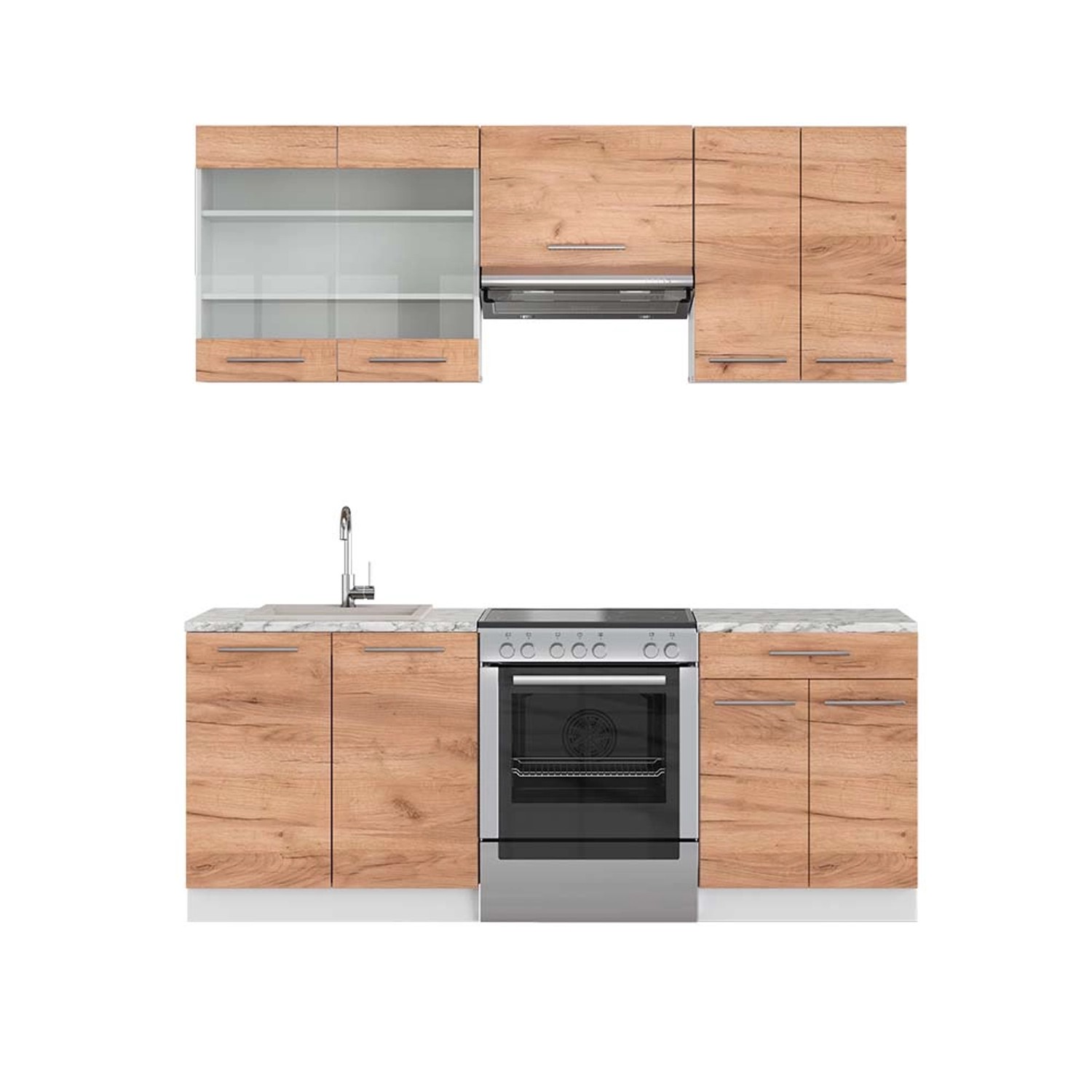 Vicco Fame-Line Küchenzeile Goldkraft Eiche/Weiß 200 cm AP Marmor günstig online kaufen