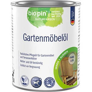 Dose Biopin Gartenmöbelöl Transparent 750ml für Holzmöbel im Außenbereich.