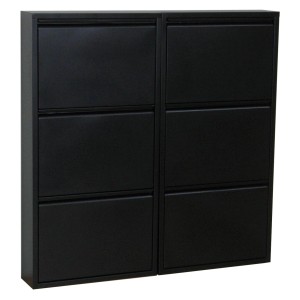ebuy24 Pisa Schuhschrank, Metall schwarz, mit 6 Klappen. Schuhkommode fertig montiert.