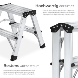 Tectake Doppelseitige Trittleiter  2 Stufen  Aluminium Klappbar  Rutschfest 38 x 42 5 x 38 5 cm 42 5 x 38 x 38 5 cm Silber