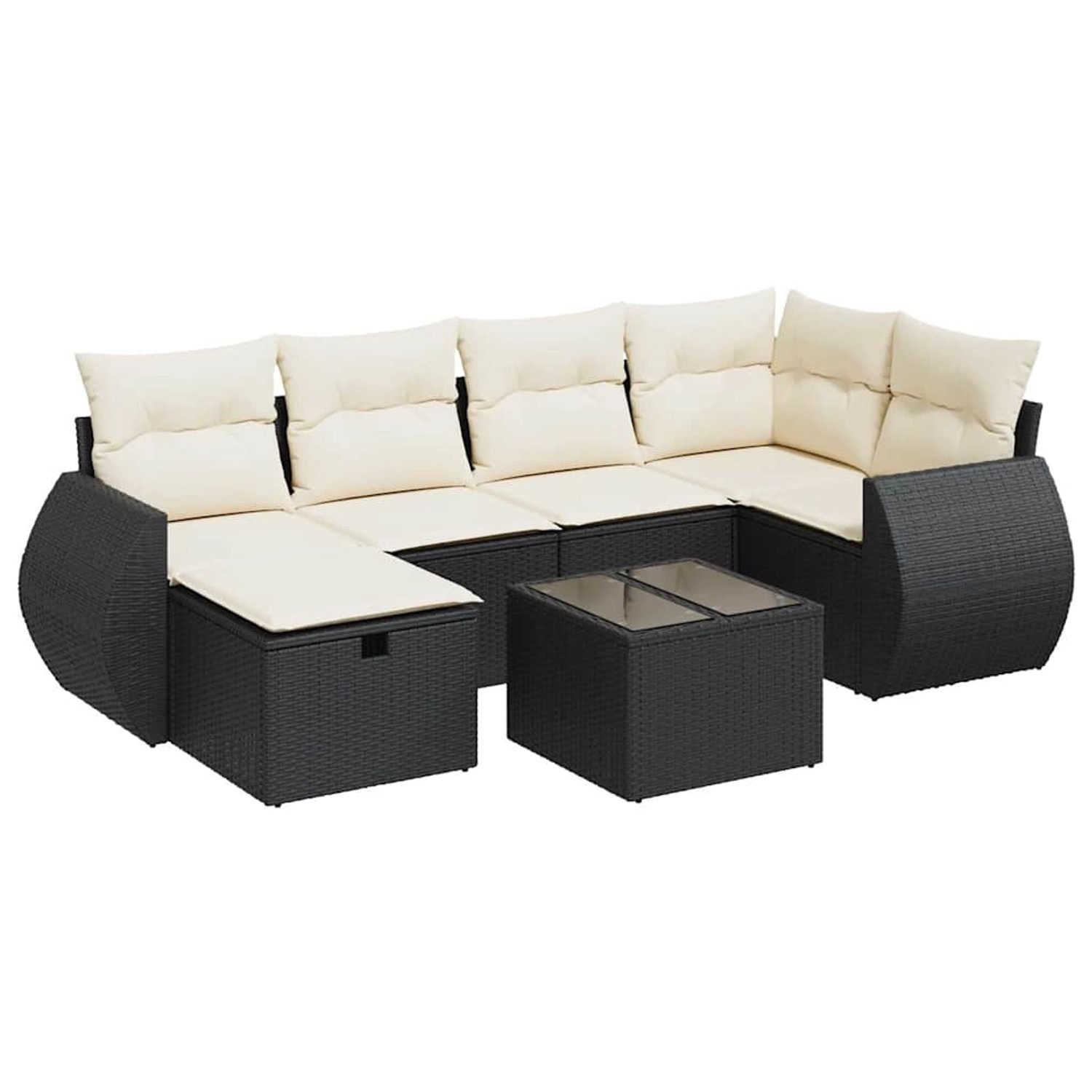 vidaXL 7-Tlg Garten-Sofagarnitur mit Kissen Schwarz Poly Rattan 3325592 günstig online kaufen