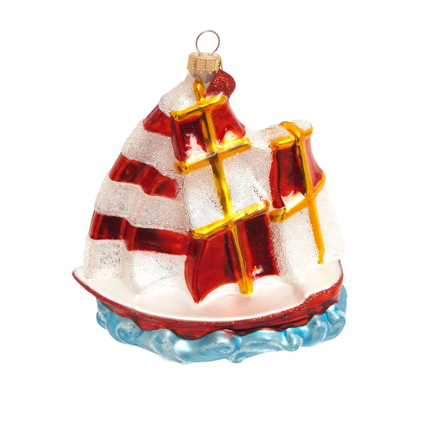 Krebs Glas Lauscha Baumschmuck Segelschiff Rot 12cm