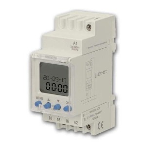 Digitale Zeitschaltuhr von world-trading-net für DIN-Schiene mit LCD-Anzeige und 2 Kanälen.