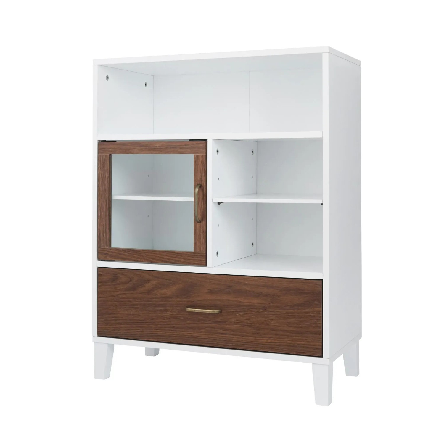 Teamson Home Tyler Badschrank mit Schublade, Regalen, Glas-Tür, weiß/holzfarben. Badmöbel-Set.