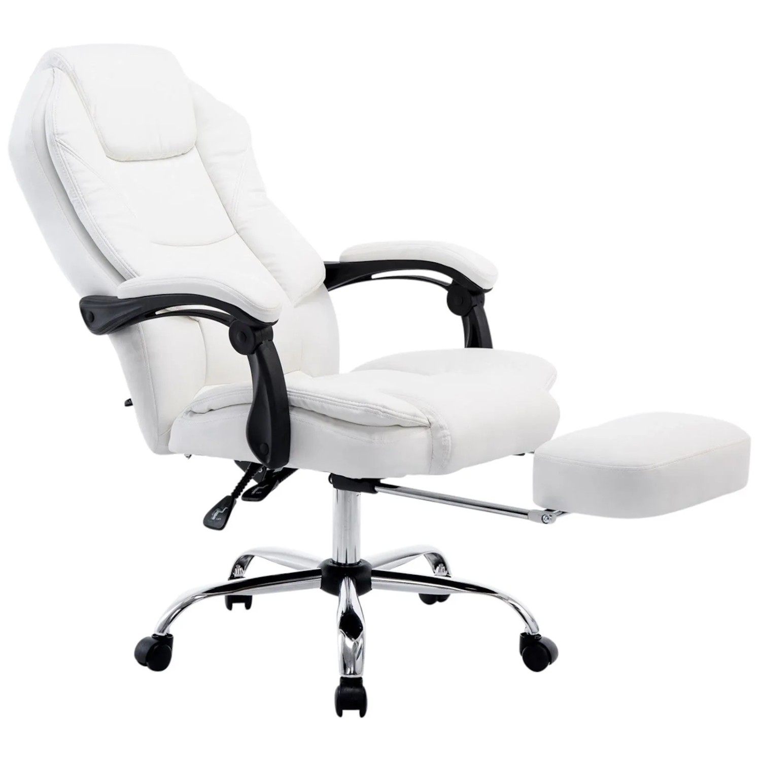 DELUKE Bürostuhl MEDHA 114x67x64 Weiß Kunstleder Metall In Chromoptik Gestell Ergonomische Bürostühle Homeoffice Stuhl