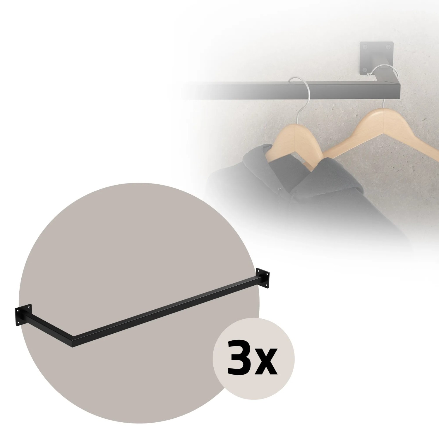 ML-Design 3er Set Kleiderstange Übereck, schwarz, Stahl, zur Wandmontage. Praktische Garderoben Lösung.