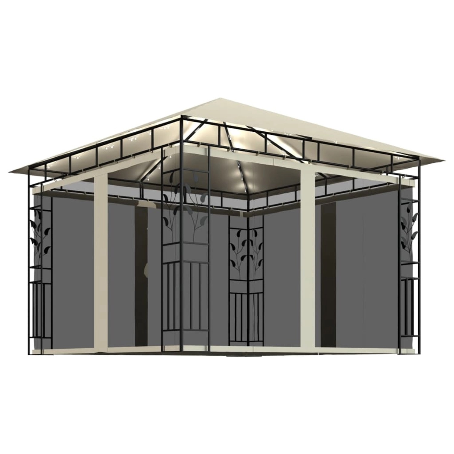vidaXL Pavillon mit Moskitonetz & LED-Lichterkette 3x3x2,73m CremeWeiß günstig online kaufen