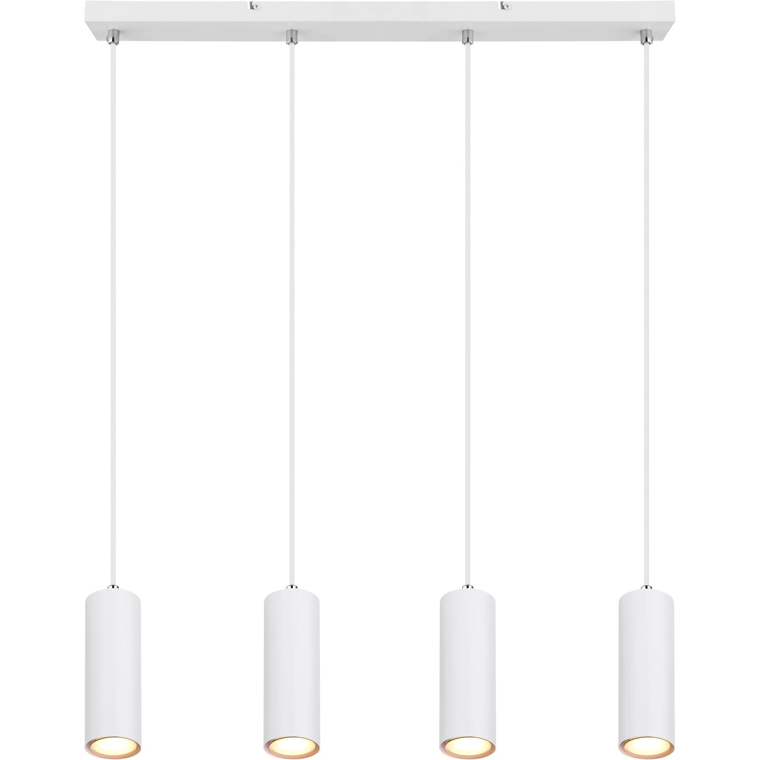Weiße Globo Pendelleuchte Robby, 4-flammig, modernes Design für den Innenbereich.