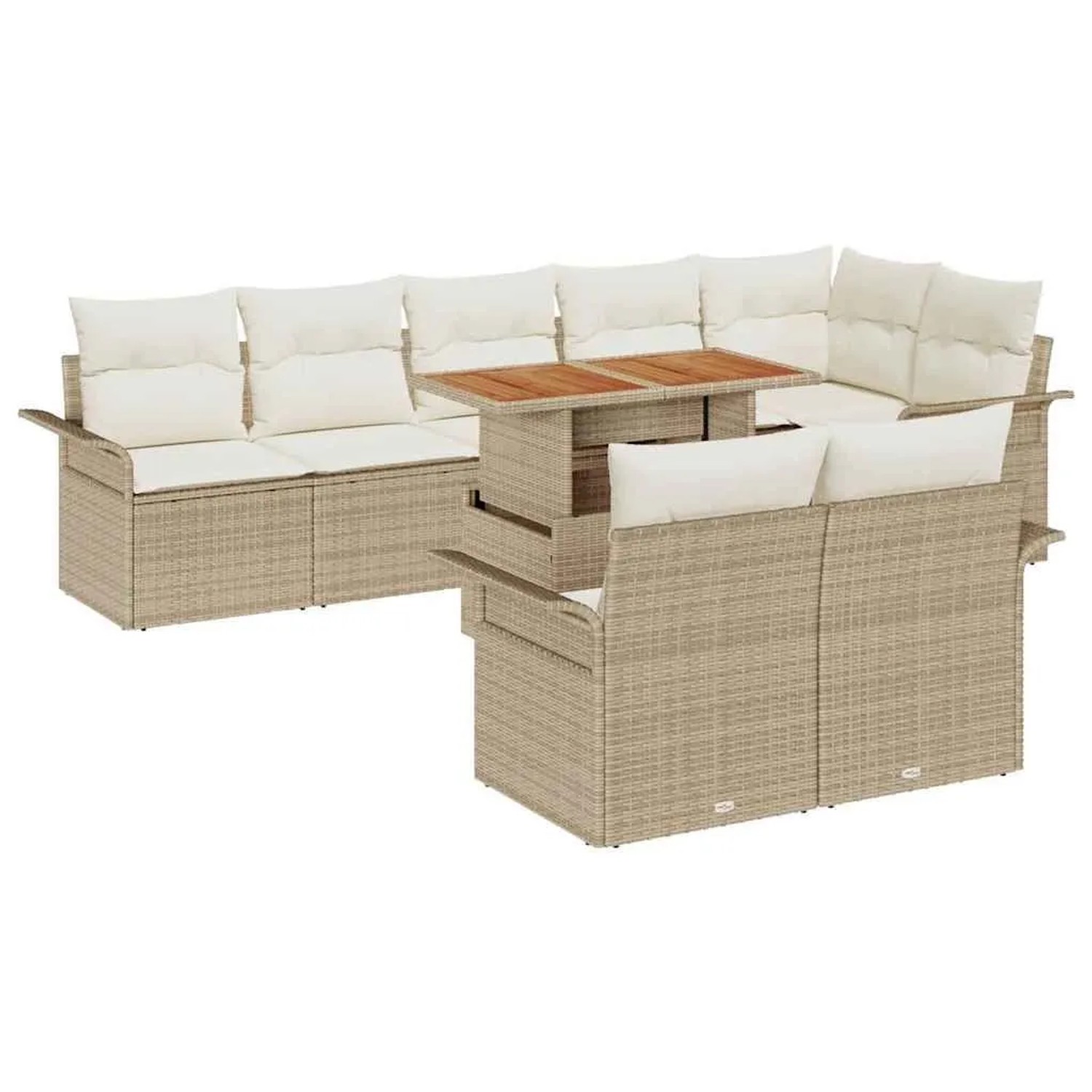vidaXL Gartensofa-Set mit Kissen 9 Stk Beige und Creme Poly-Rattan 3349350