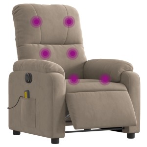 Elektrischer Massagesessel in Taupe mit Vibrationsfunktion und Seitentasche.
