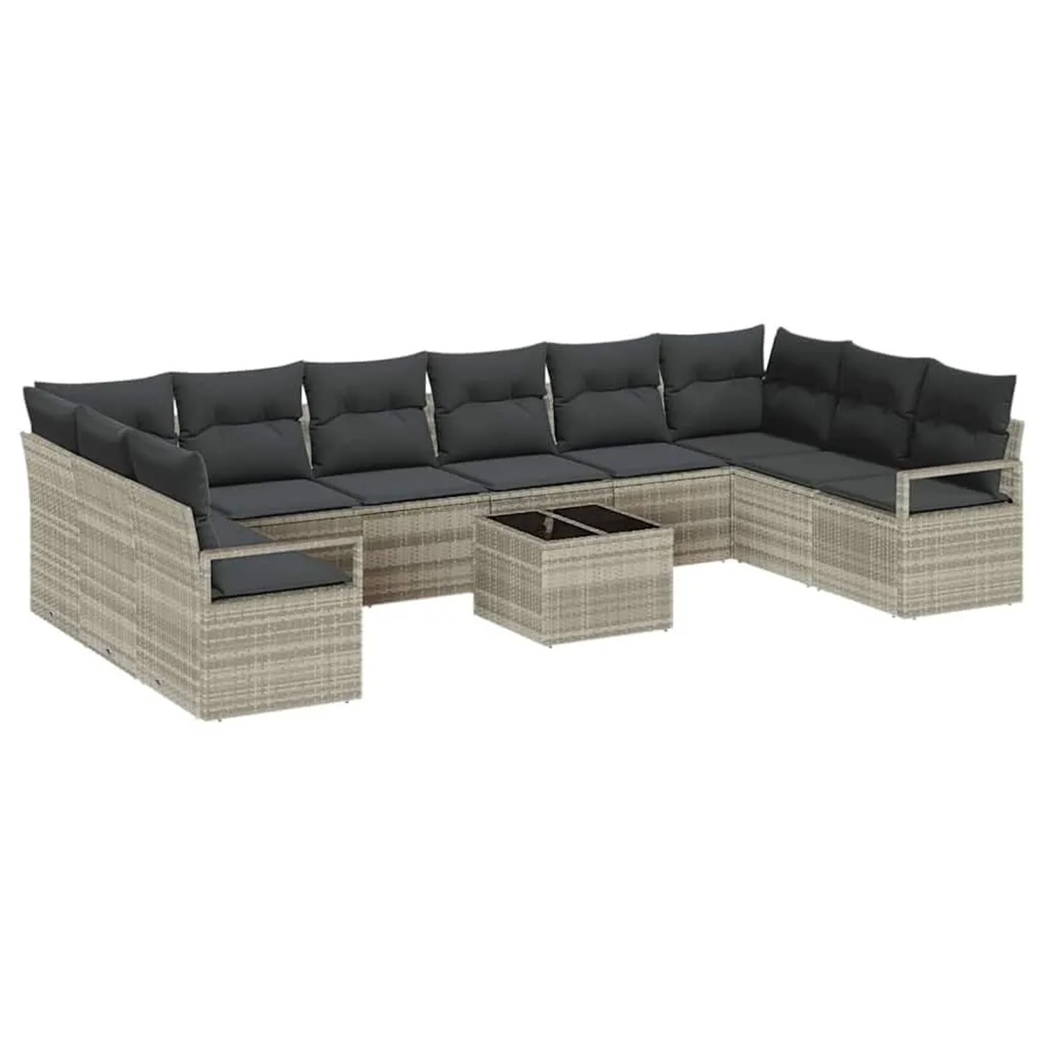 vidaXL Sofa Set mit Kissen mit Speicher 11-Tlg Hellgrau Poly-Rattan 3355241 günstig online kaufen